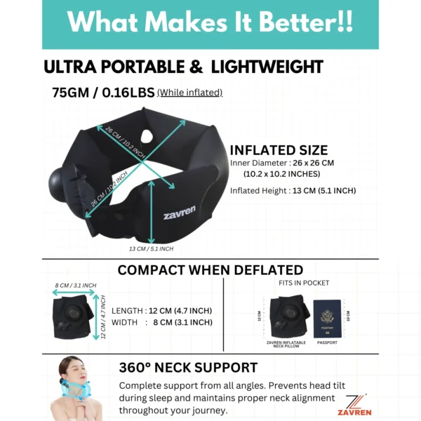 Zavren inflatable neck pillow for travelling
